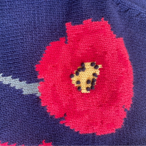 JONES NEW YORK SPORT vintage 90s cardigan navy red poppies floral sz M cottage - Picture 6 of 13